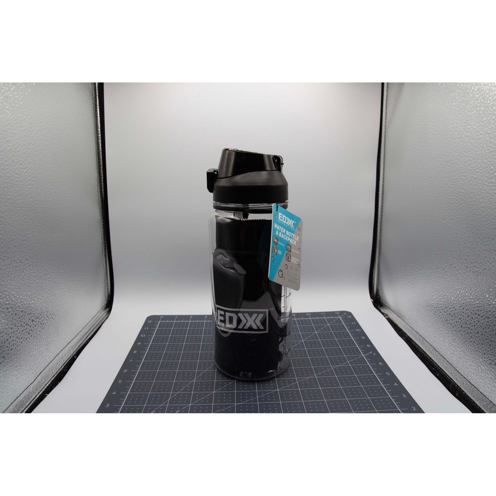 EDX Hydration 54 oz Water Bottle with Straw Lid and Drawstring Backpack Black